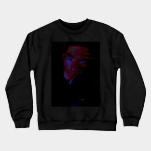 Portrait, digital collage and special processing. Man looking on us from darkness. Eyes. Brighter. Red, blue and green. Crewneck Sweatshirt